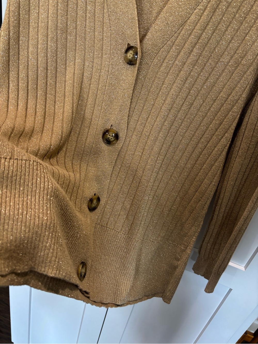 Mango Ribbed Gold Button-Front Sweater Cardigan - Picture 4 of 6